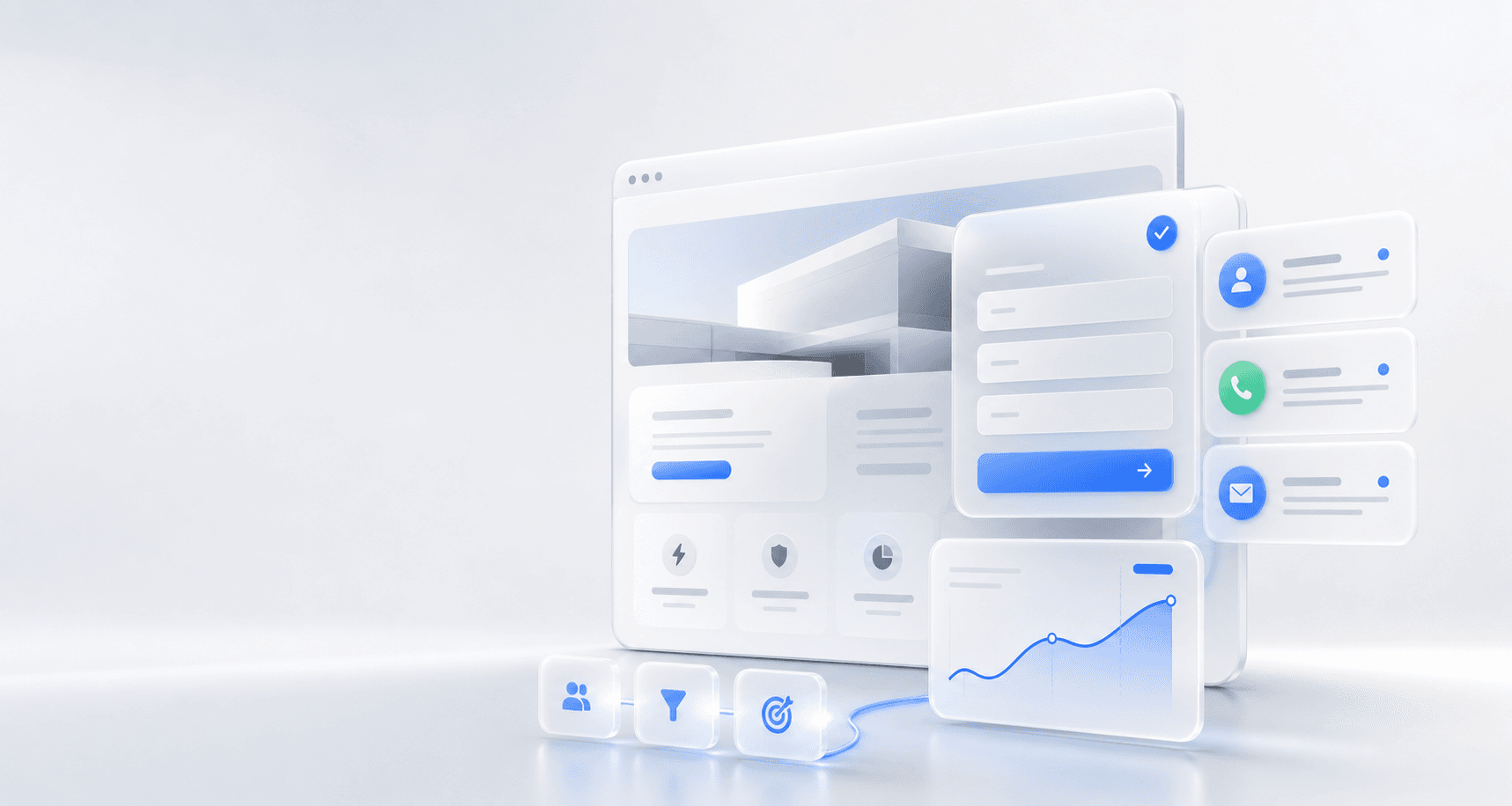 Visualisation 3D d'un site web transformant des visiteurs en demandes de devis